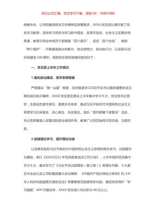 国企党支部党史学习教育专题组织生活会支部检视检查材料.docx