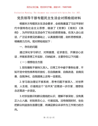党员领导干部专题民主生活会对照检视材料.docx