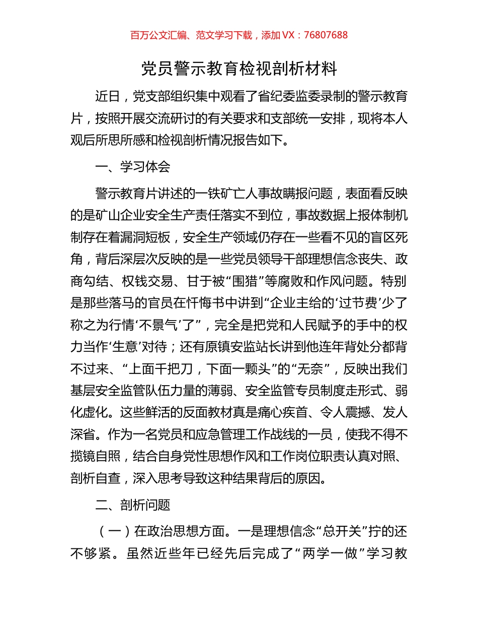 党员警示教育检视剖析材料.docx_第1页