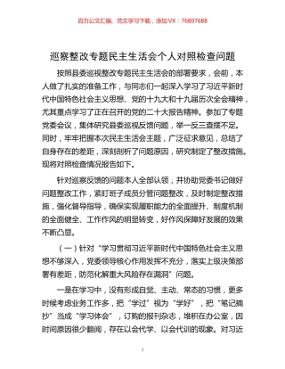 -巡察整改专题民主生活会个人对照检查问题.docx