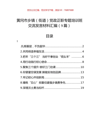 黄冈市乡镇（街道）党政正职专题培训班交流发言材料汇编（9篇）.docx