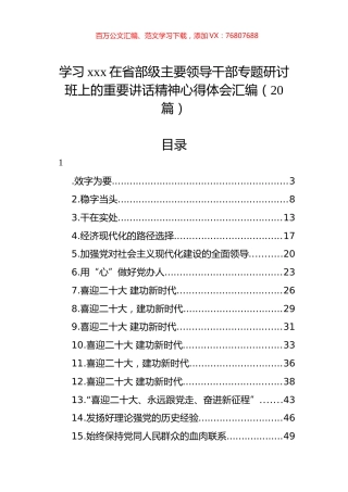 学习xxx在省部级主要领导干部专题研讨班上的重要讲话精神心得体会汇编（20篇）.docx