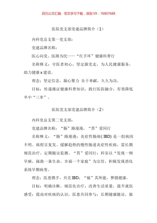 医院党支部党建品牌名称理念和目标简介汇编（21篇）.docx