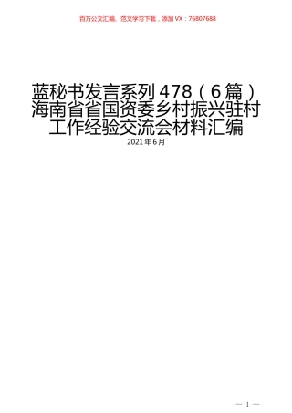 （6篇）海南省省国资委乡村振兴驻村工作经验交流会材料汇编.docx