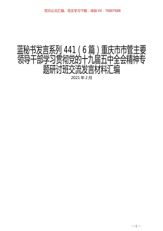 （6篇）重庆市市管主要领导干部学习贯彻党的十九届五中全会精神专题研讨班交流发言材料汇编.docx