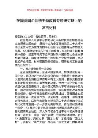 在国资国企系统主题教育专题研讨班上的发言材料.docx