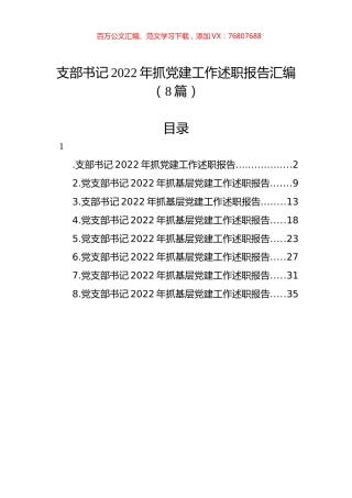 支部书记2022年抓党建工作述职报告汇编（8篇）.docx