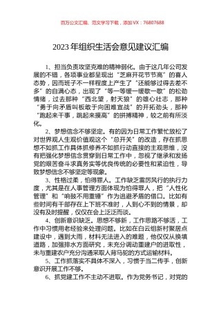 2023年组织生活会意见建议汇编.docx