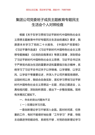 集团公司党委班子成员主题教育专题民主生活会个人对照检查.docx