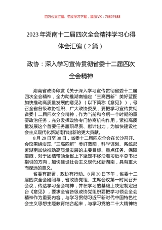 2023年湖南十二届四次全会精神学习心得体会汇编（2篇）.docx