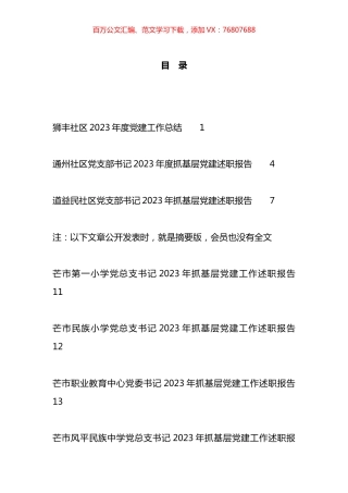2023年抓基层X建工作述职报告、X建工作总结、支部工作总结汇编（13篇）.docx