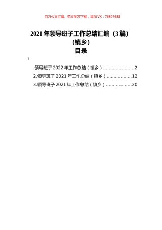 2021年领导班子工作总结汇编（3篇）（镇乡）.docx