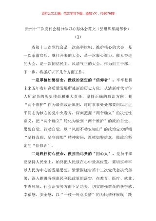 贵州十三次党代会精神学习心得体会汇编.docx
