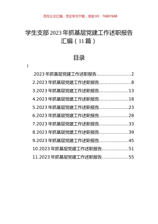 学生支部2023年抓基层党建工作述职报告汇编（11篇）.docx