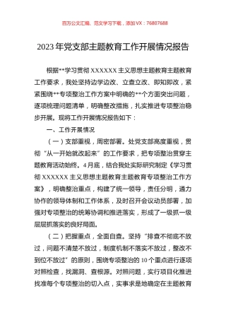 2023年党支部主题教育工作开展情况报告.docx