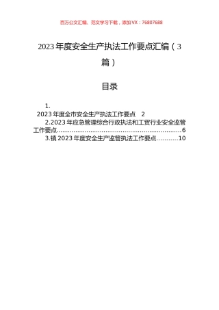 2023年度安全生产执法工作要点汇编（3篇）.docx