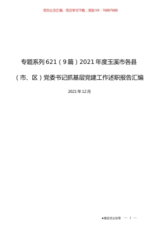 （9篇）2021年度玉溪市各县（市、区）党委书记抓基层党建工作述职报告汇编.docx