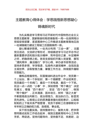 主题教育心得体会：学思践悟新思想凝心铸魂新时代.docx