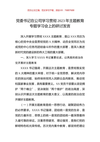 党委书记在公司学习贯彻2023年主题教育专题学习会上的研讨发言.docx