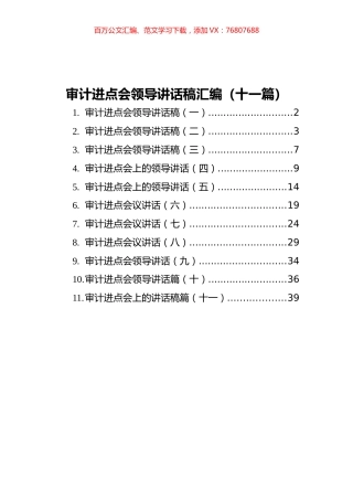 审计进点会领导讲话稿汇编（十一篇）.docx