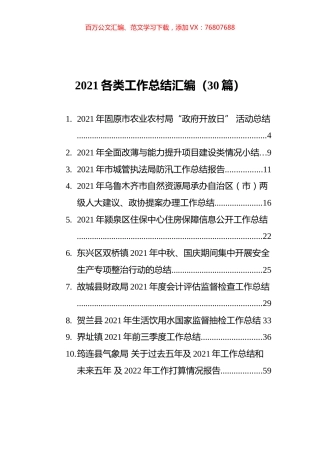 2021各类工作总结汇编（30篇）.docx