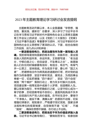 2023年主题教育理论学习研讨会发言提纲.docx