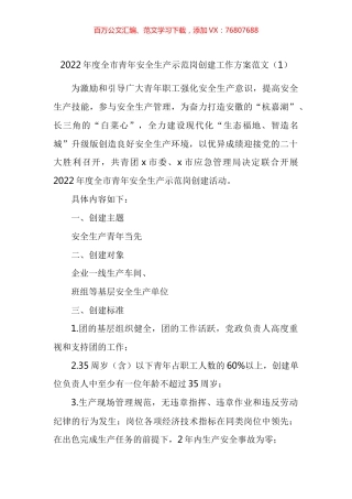 青年安全示范岗创建评选活动方案汇编.docx