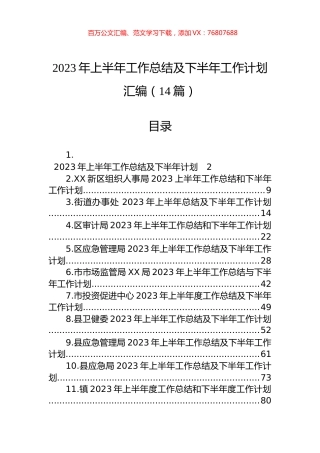 2023年上半年工作总结及下半年工作计划汇编（14篇） (2).docx