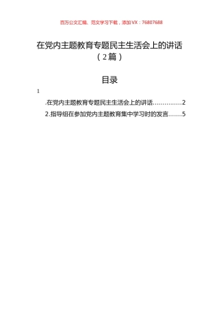 在党内主题教育专题民主生活会上的讲话（2篇） (2).docx