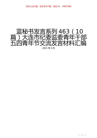 （10篇）大连市纪委监委青年干部 五四青年节交流发言材料汇编.docx