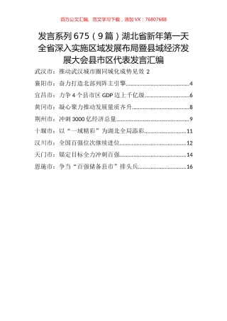 （9篇）湖北省新年第一天全省深入实施区域发展布局暨县域经济发展大会县市区代表发言汇编.docx