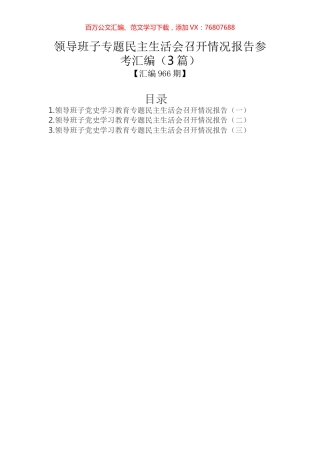 领导班子专题民主生活会召开情况报告参考汇编（3篇）.docx