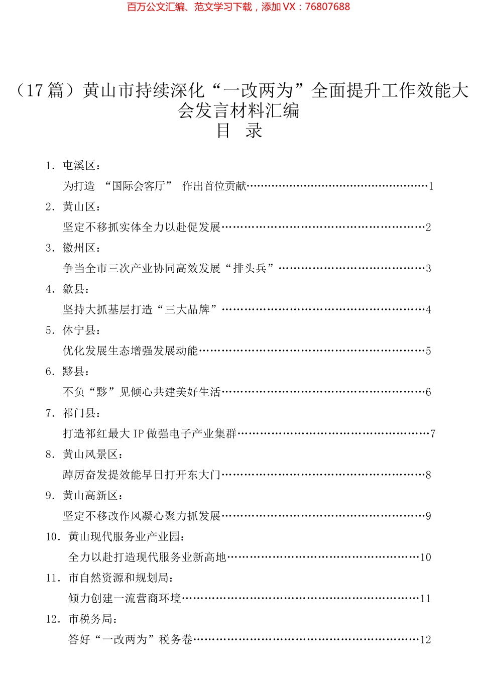 （17篇）黄山市持续深化“一改两为”全面提升工作效能大会发言材料汇编.docx_第1页