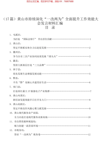 （17篇）黄山市持续深化“一改两为”全面提升工作效能大会发言材料汇编.docx