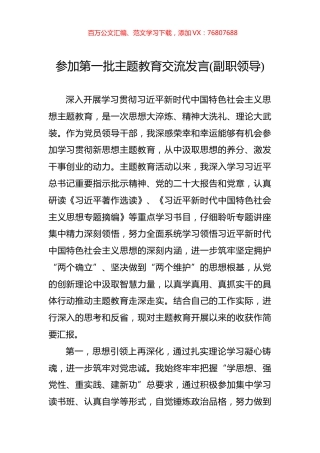 参加第一批主题教育交流发言(副职领导).docx