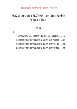 民政局2022年工作总结和2023年工作计划汇编（4篇）.docx
