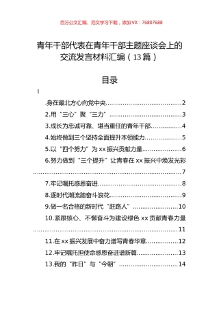 青年干部代表在青年干部主题座谈会上的交流发言材料汇编（13篇）.docx