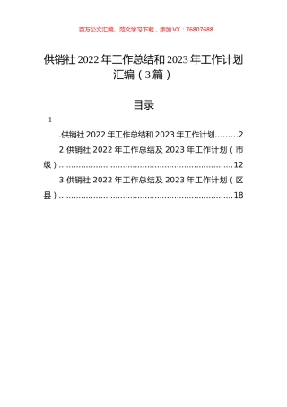 供销社2022年工作总结和2023年工作计划汇编（3篇）.docx