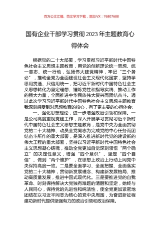 国有企业干部学习贯彻2023年主题教育心得体会.docx
