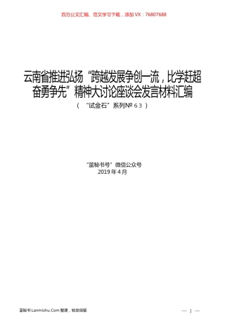 （10篇）云南省推进弘扬“跨越发展争创一流，比学赶超奋勇争先”精神大讨论座谈会发言材料汇编.docx