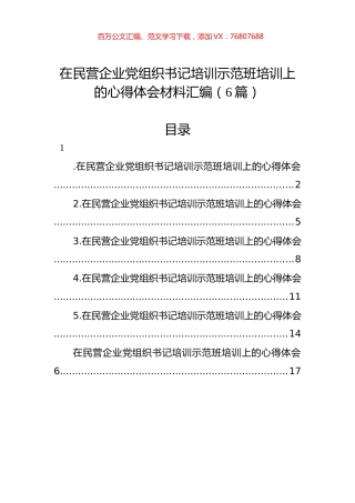 在民营企业党组织书记培训示范班培训上的心得体会材料汇编（6篇）.docx