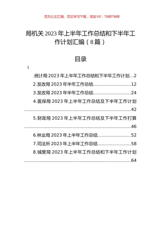 局机关2023年上半年工作总结和下半年工作计划汇编（8篇）.docx