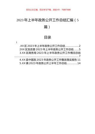 2023年上半年政务公开工作总结汇编（5篇）.docx