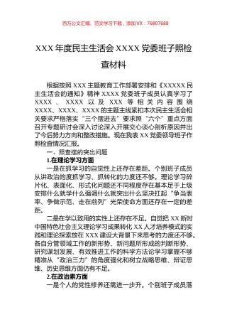 XXX年度民主生活会XXXX党委班子照检查材料.docx