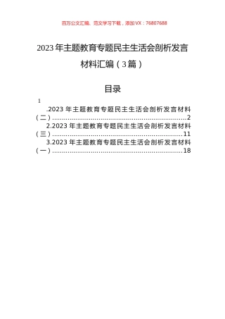 2023年ZTJY专题民主生活会剖析发言材料汇编（3篇）.docx