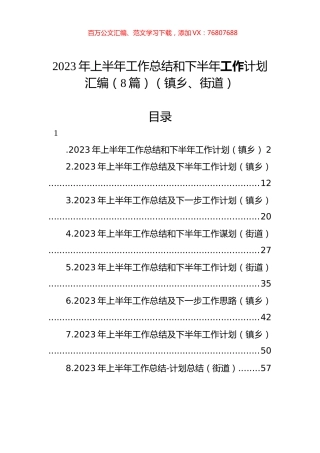 2023年上半年工作总结和下半年工作计划汇编（8篇）（镇乡、街道）.docx
