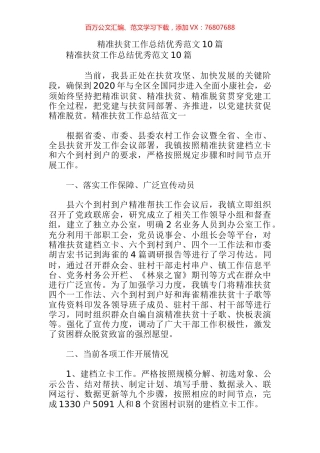 精准扶贫工作总结优秀范文（10篇）.docx