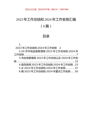 2023年工作总结和2024年工作安排汇编（6篇）.docx