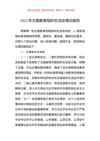 2023年主题教育组织生活会情况报告.docx