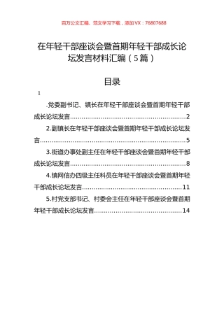 在年轻干部座谈会暨首期年轻干部成长论坛发言材料汇编.docx